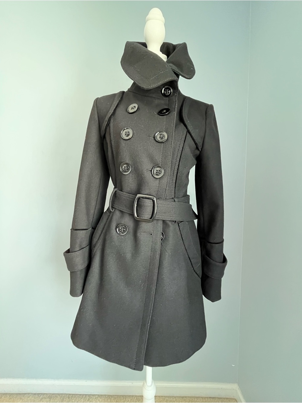 Miss Sixty Black Double-Breasted Belted Trench Coat